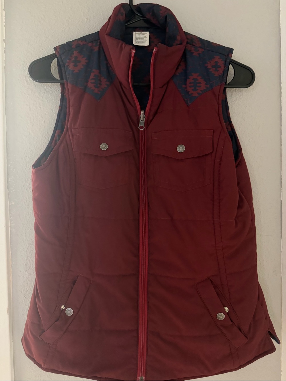 Ariat Burgundy Vest with Navy Patterned Yoke